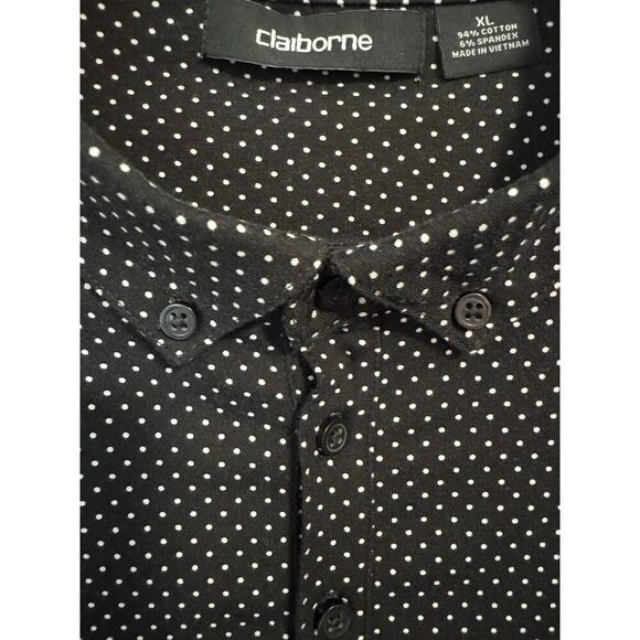 Vintage Claiborne XL Polka Dot Polo shirt 3 button front and hem slits. - Picture 4 of 10